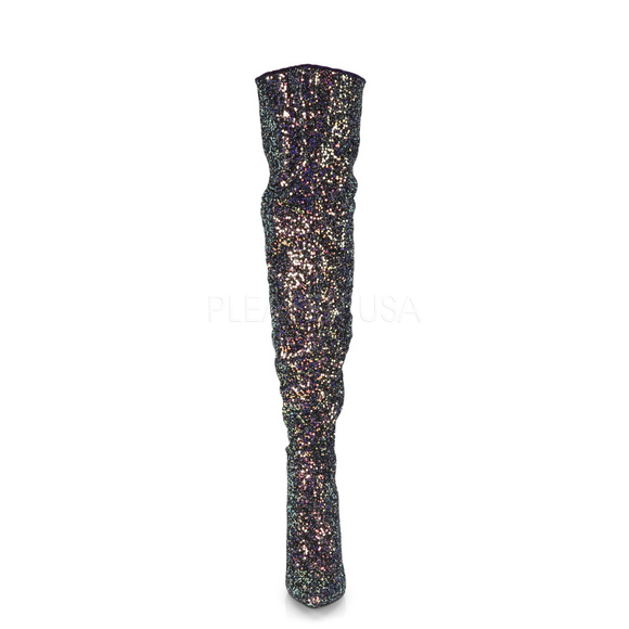 Pointed Toe Glitter Thigh High Heel Boots - Picture 2 of 5